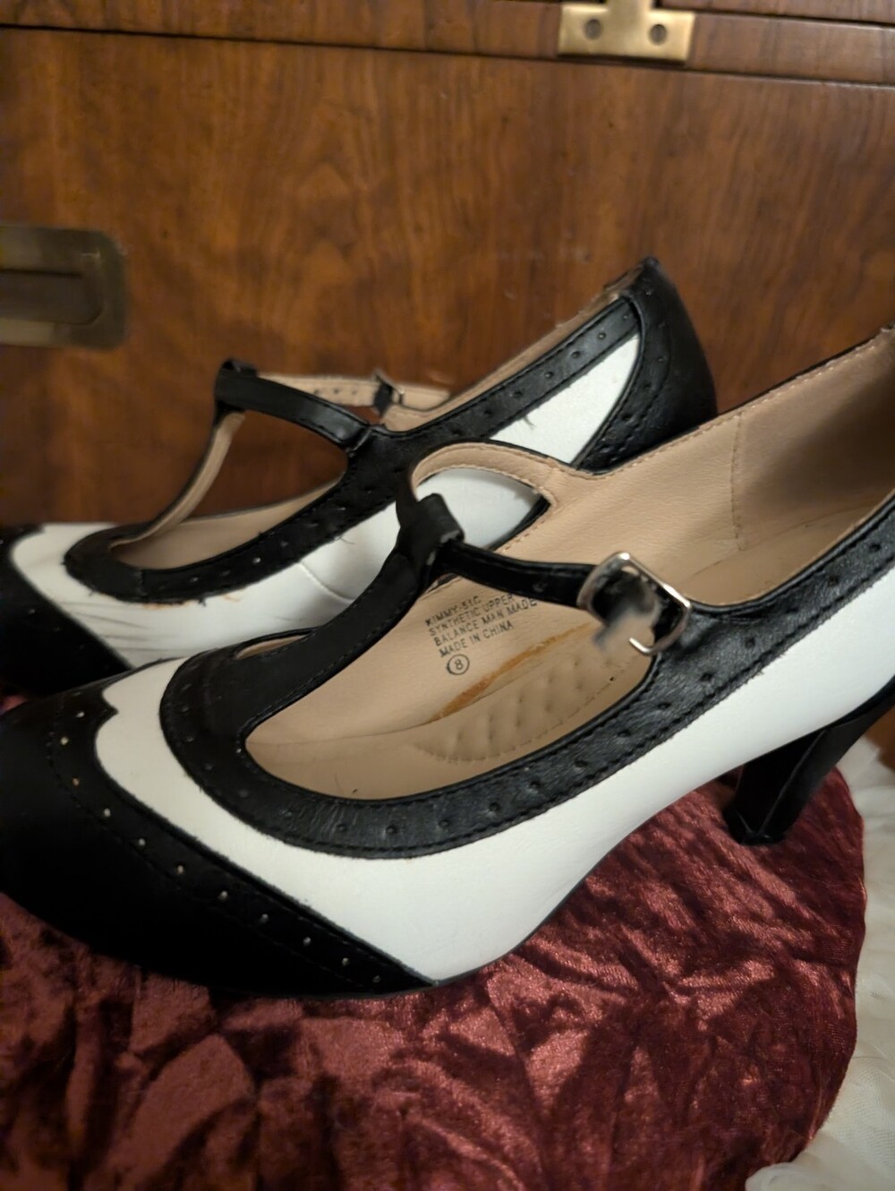 T-Strap Pumps - Black & White - 8 Women Chase And Chloe